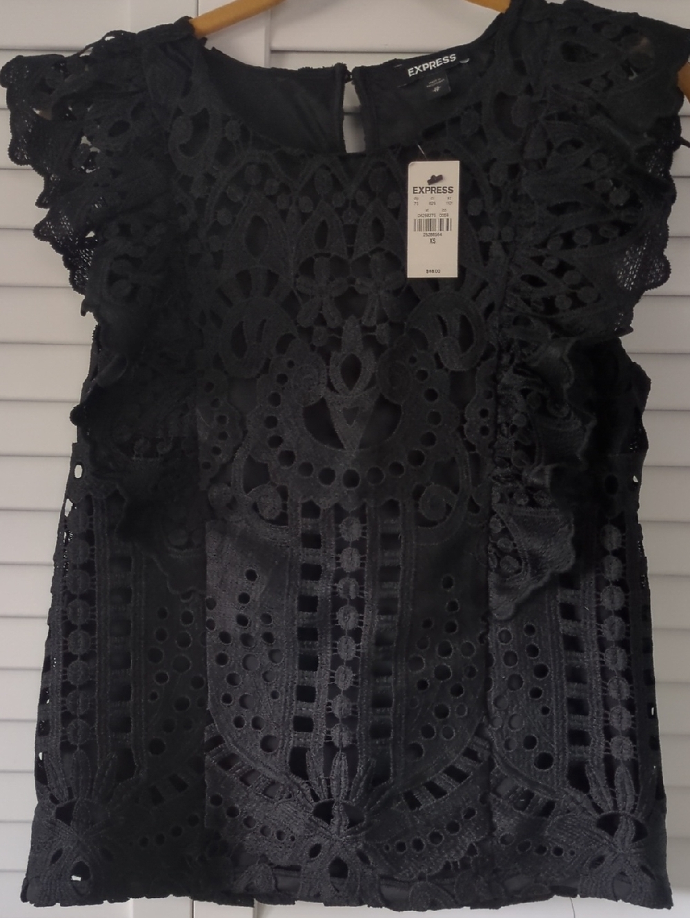 Women's Black Lace Ruffle Shell Top - Picture 2 of 7